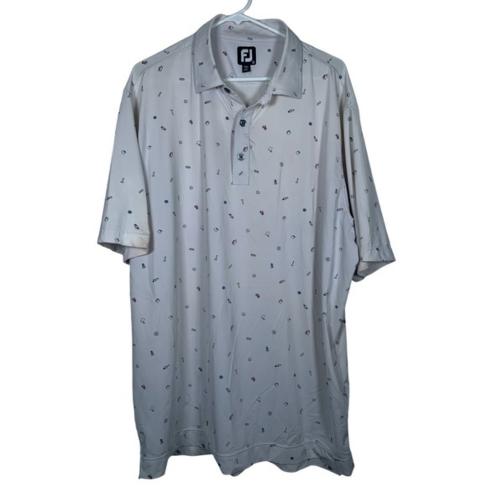 Footjoy FJ White Drinks Performance Golf Polo Shirt Size XL EUC #VEG-0289